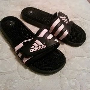 Light pink and black Adidas sandals size 10